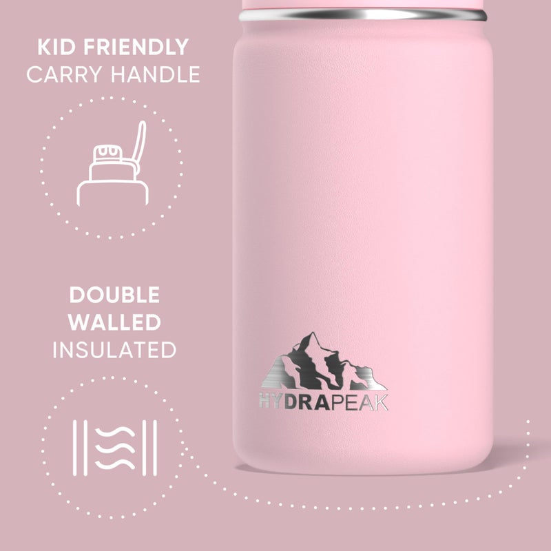Hydrapeak Mini 14oz Water Bottle with Straw Lid, Stainless Steel Double Wall Insulated Water Bottle | Leak-Proof and Spill-Proof Water Bottle, 24 Hours Cold (Pink) - Image 4